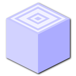 a solid white isometric square with slight blue lighting and a black drop shadow. it has a texture resembling tree rings on the top